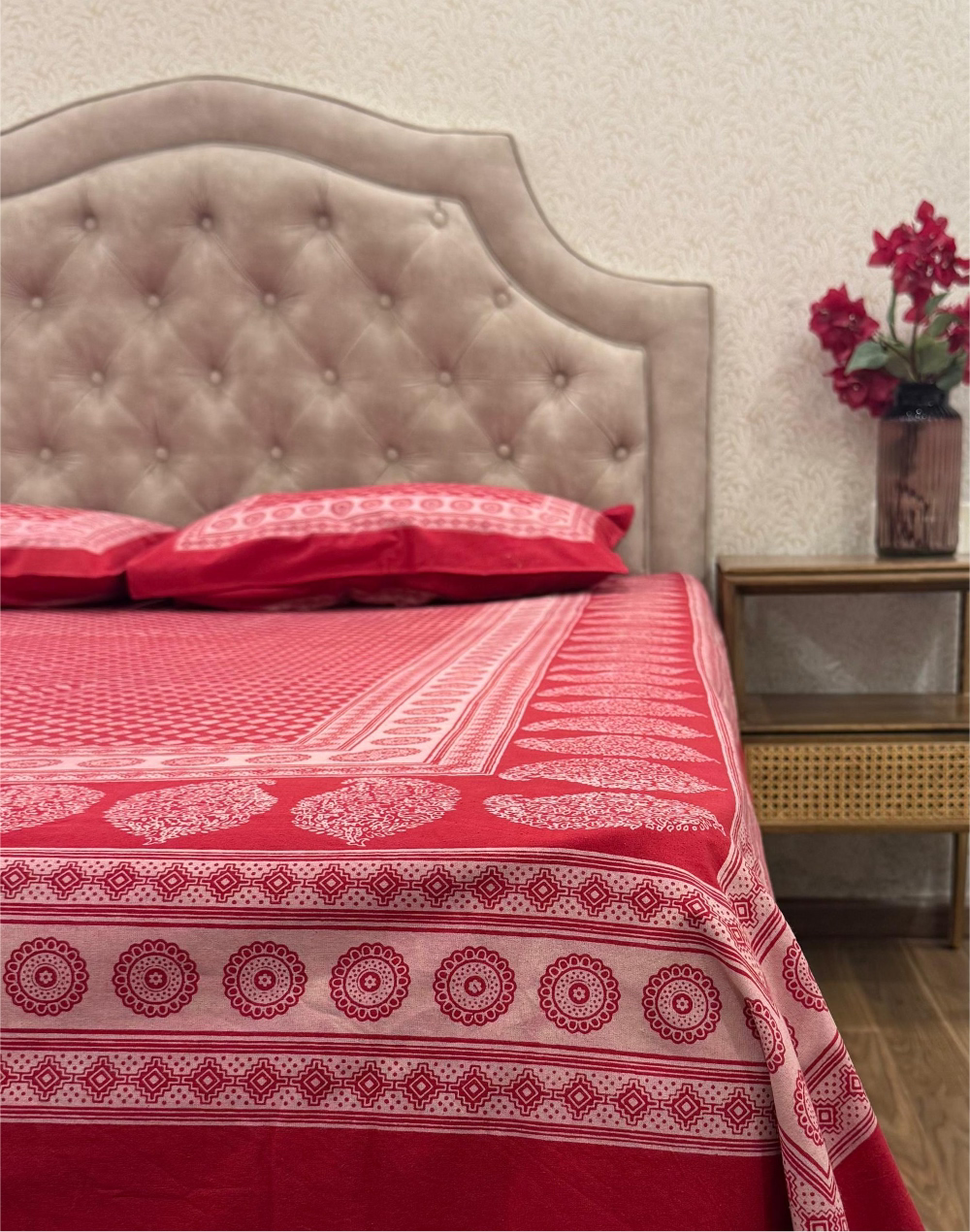 Red Reverence – Ajrak Hand Block Printed Cotton Bedsheet