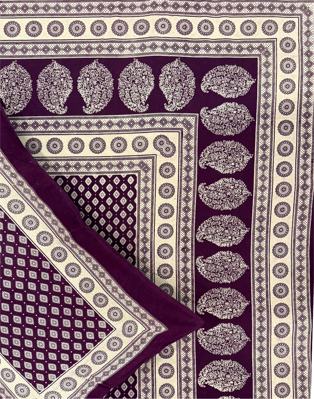 Plum Prestige  – Ajrak Hand Block Printed Cotton Bedsheet