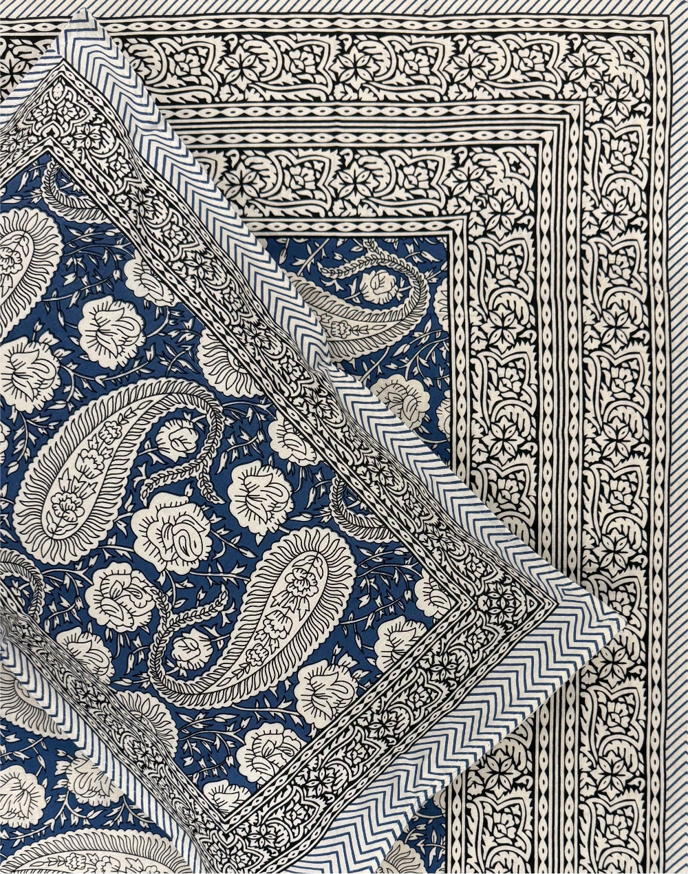 Blue Blossom – Hand Block Printed Cotton Bedsheet