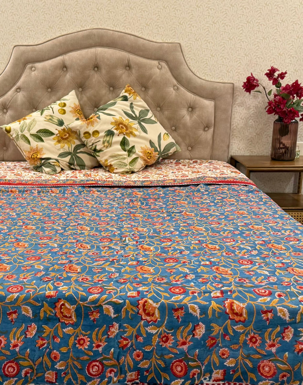 Royal Reverie - Reversible Block Printed Mulmul Comforter