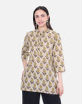 Beige Hand Block Printed Short Kurta