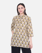 Beige Hand Block Printed Short Kurta