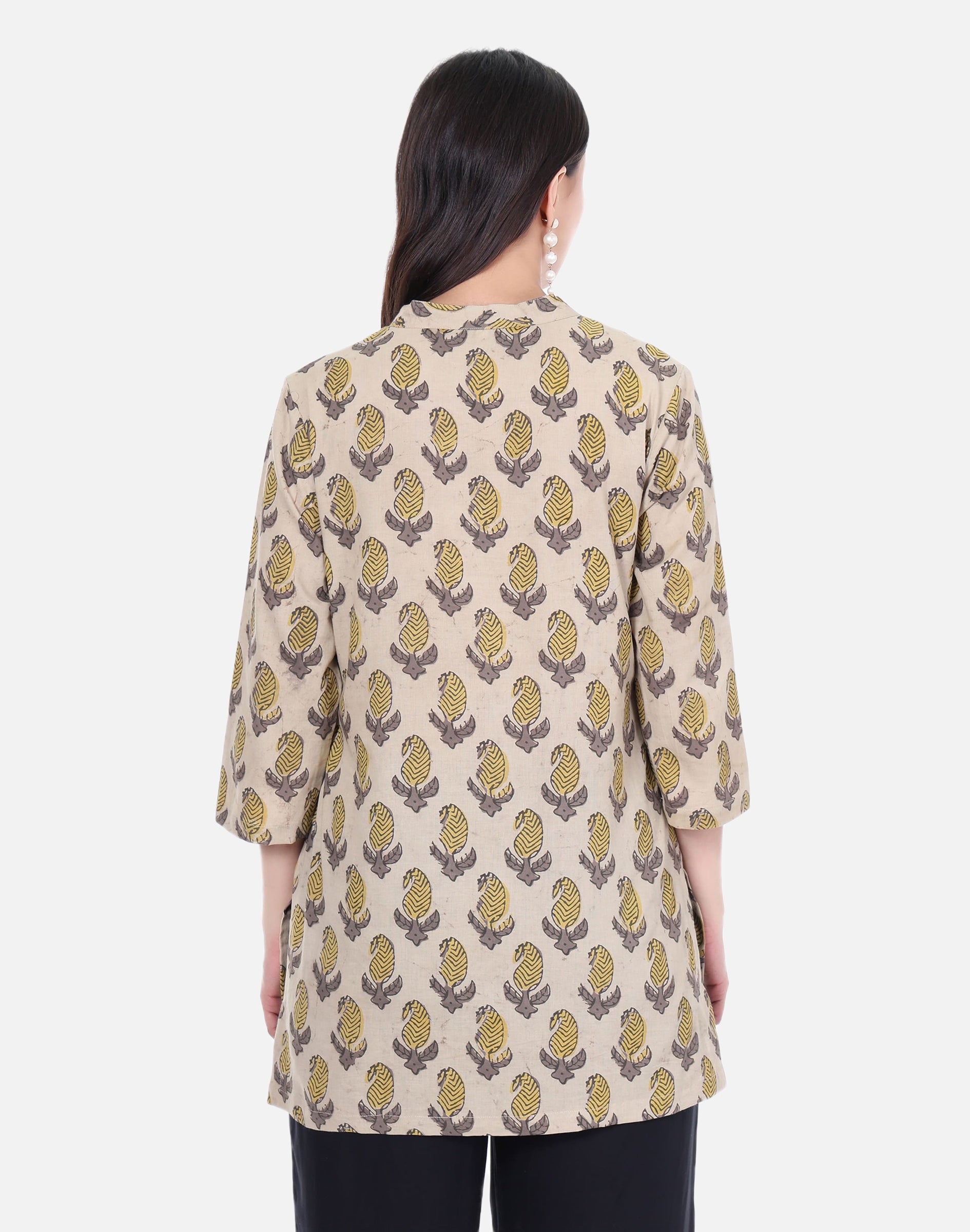 Beige Hand Block Printed Short Kurta