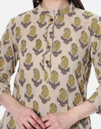 Beige Hand Block Printed Short Kurta