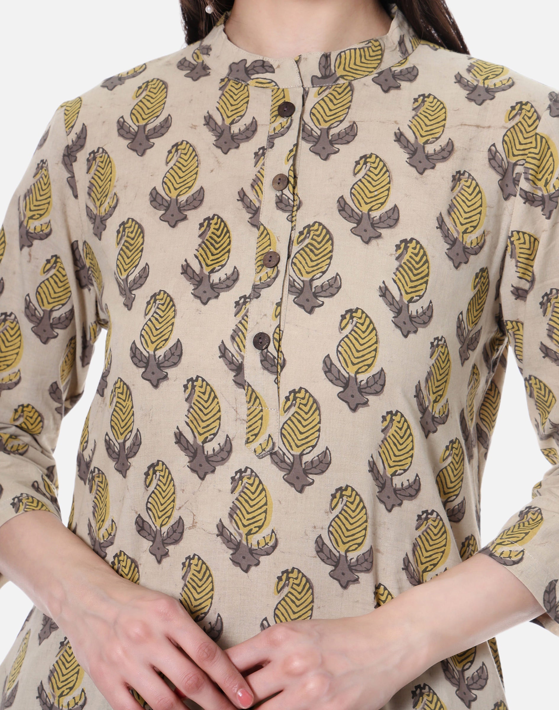 Beige Hand Block Printed Short Kurta