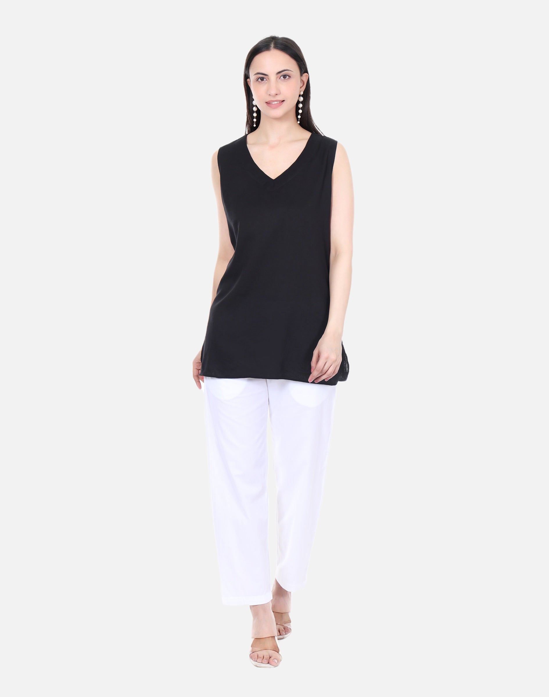 Black Mulmul Cotton Sleeveless Short Kurta