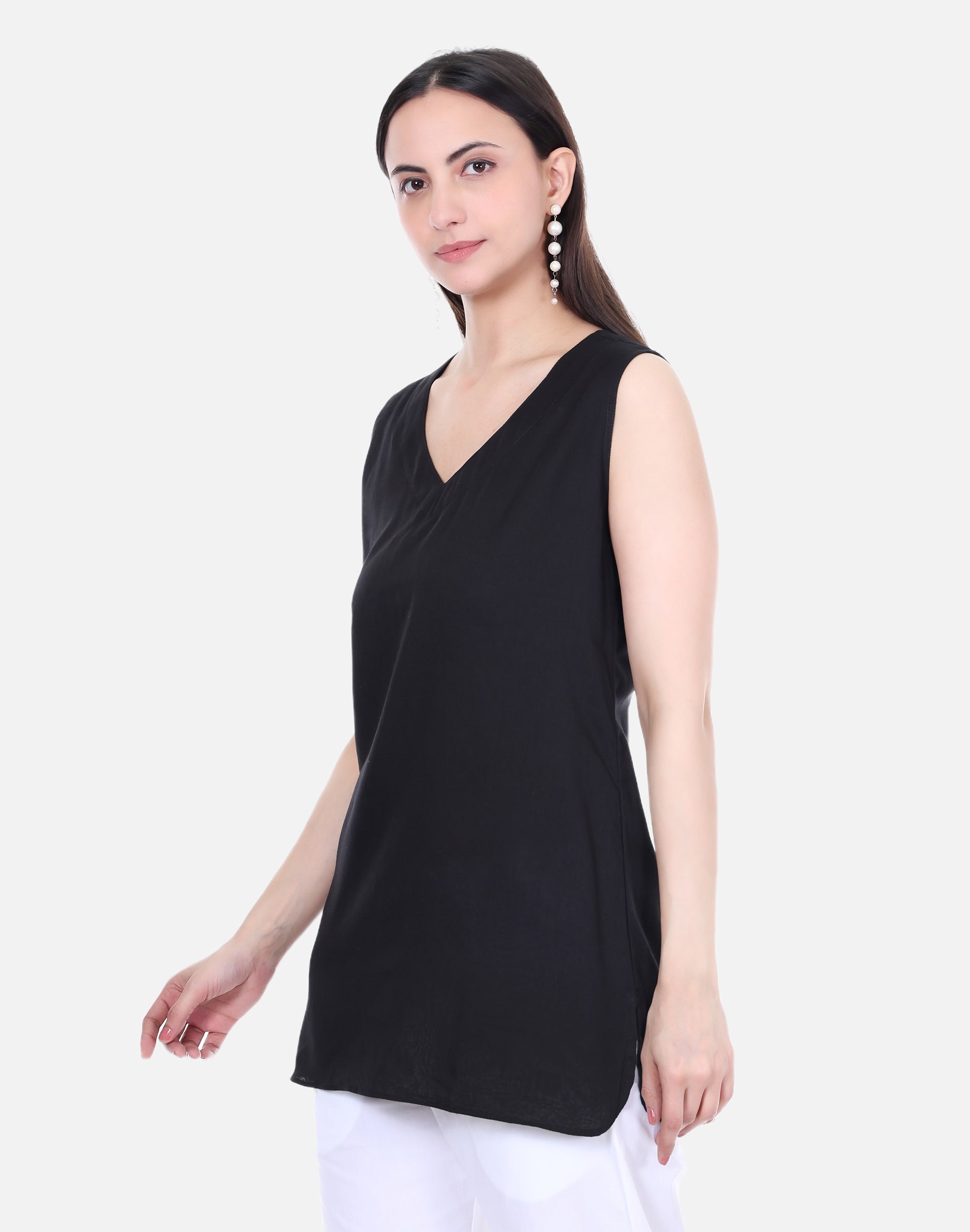Black Mulmul Cotton Sleeveless Short Kurta