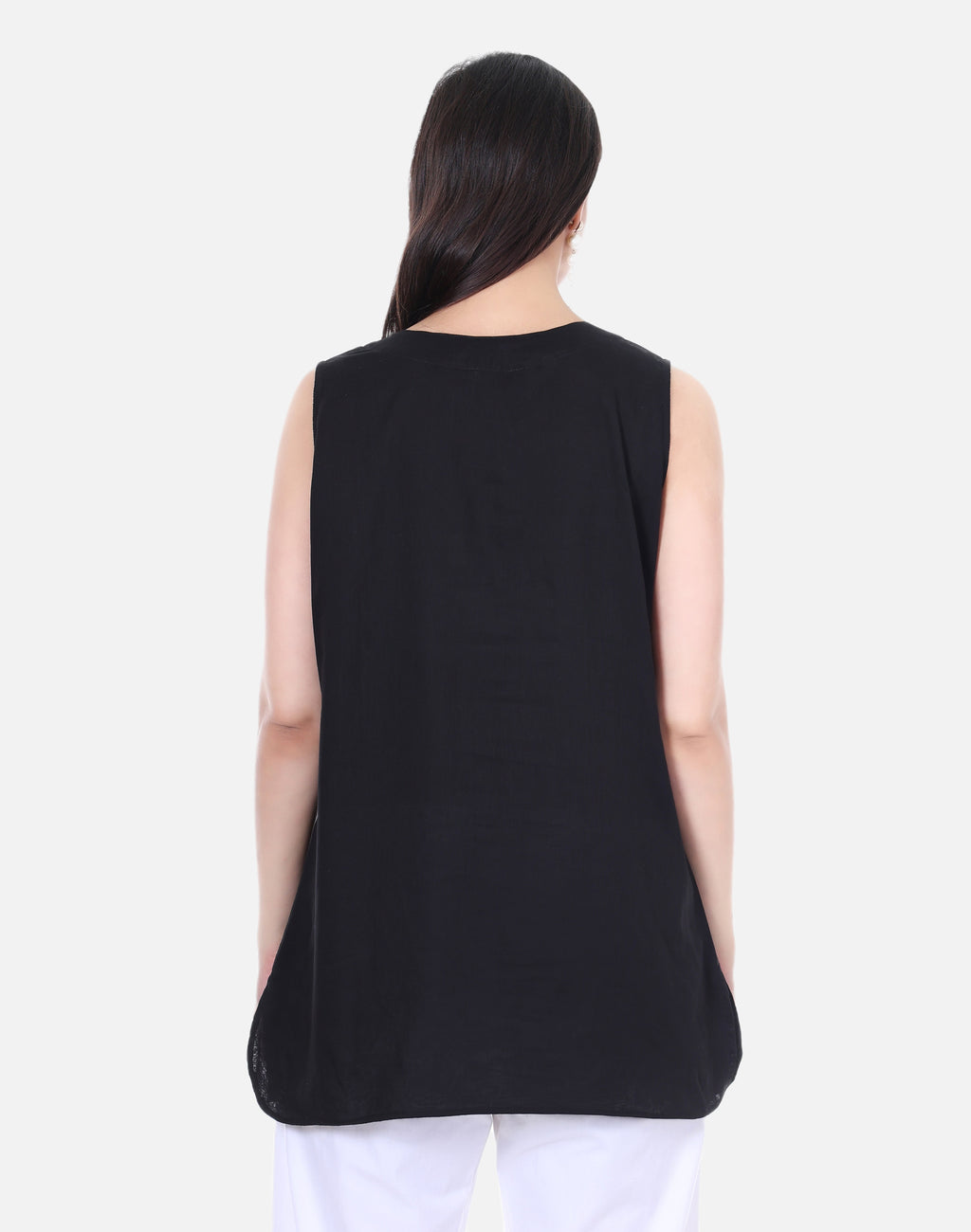 Black Mulmul Cotton Sleeveless Short Kurta