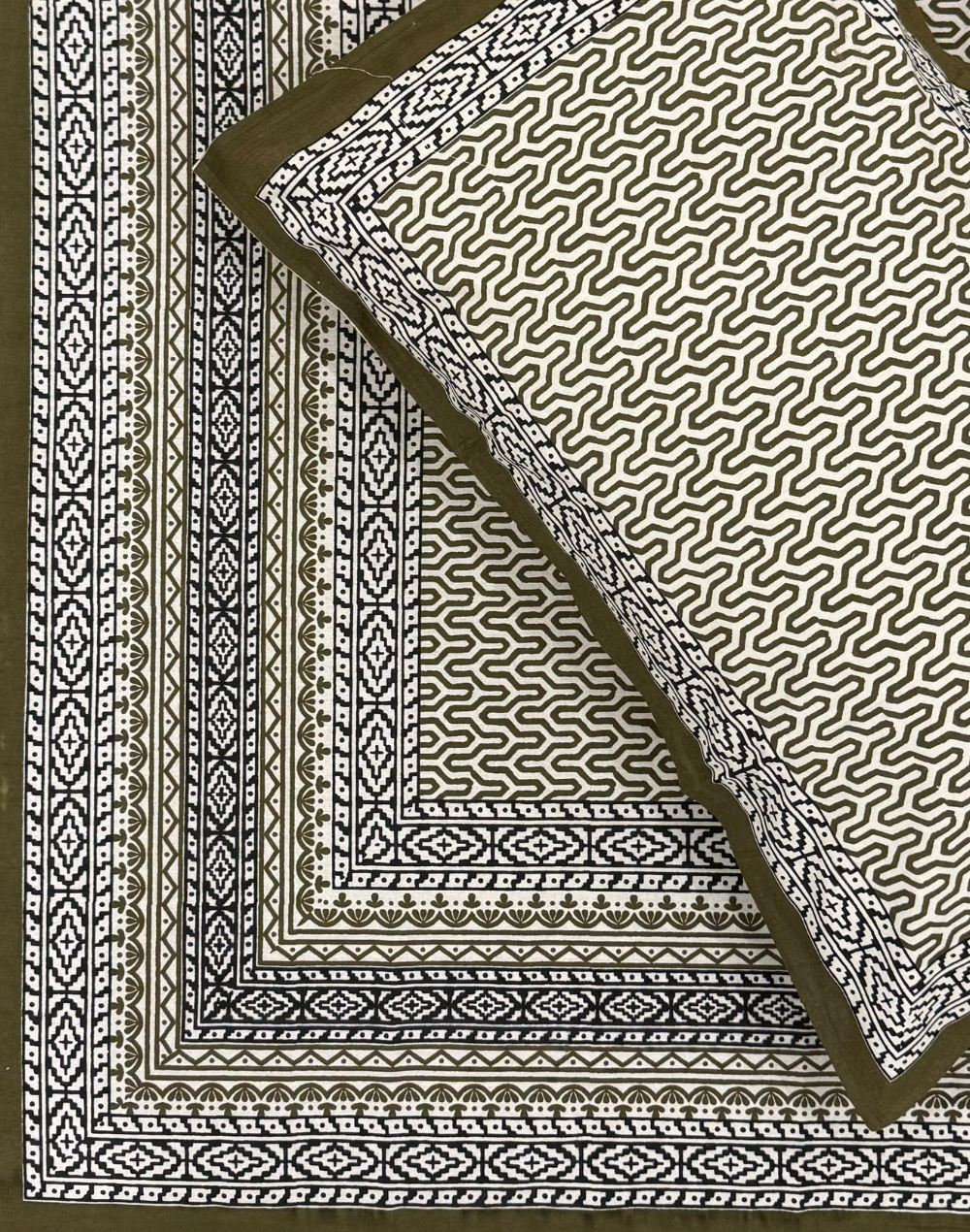 Olive Odyssey – Hand Block Printed Cotton Bedsheet