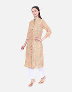 Peach Hand Block Printed Long Kurta