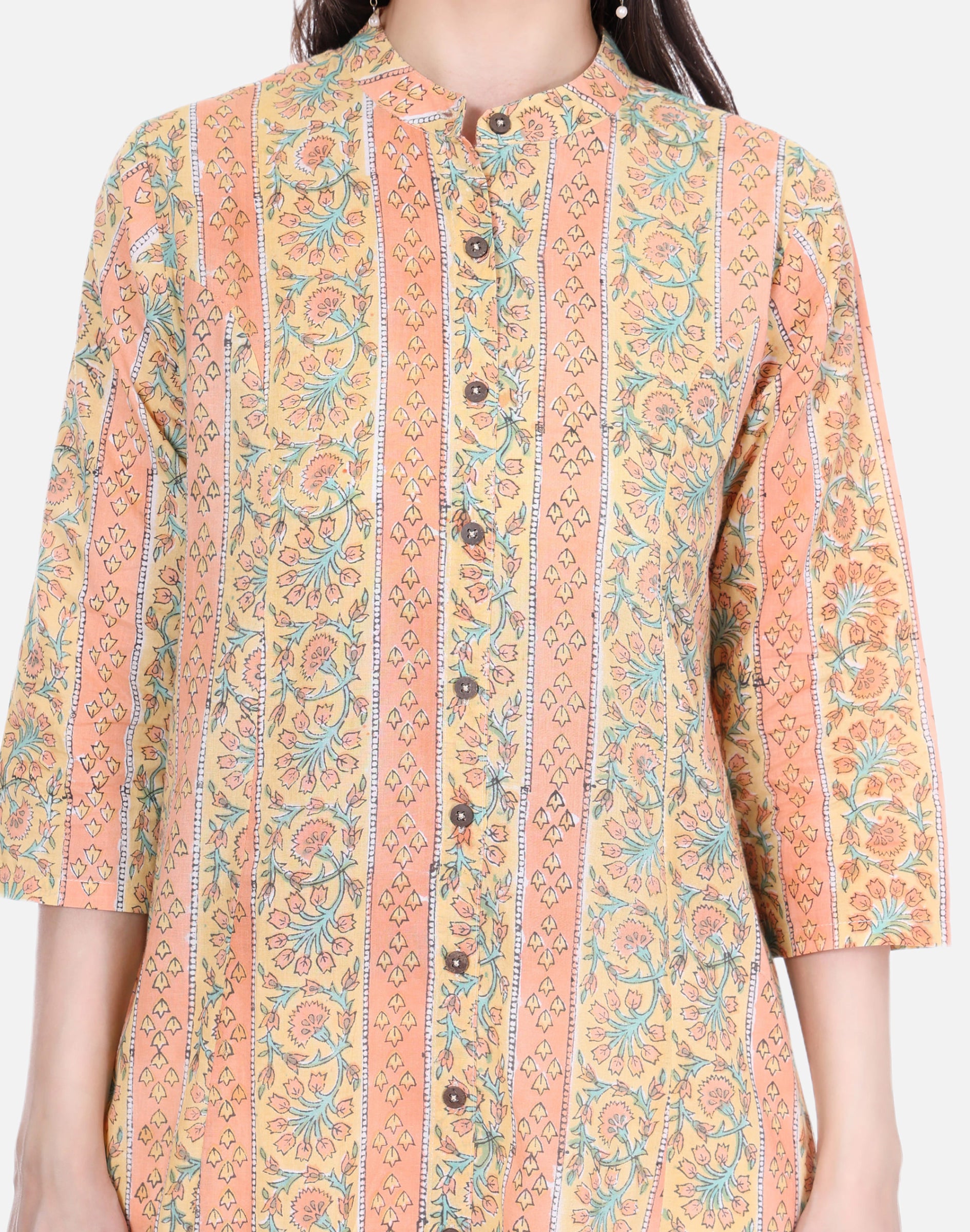 Peach Hand Block Printed Long Kurta