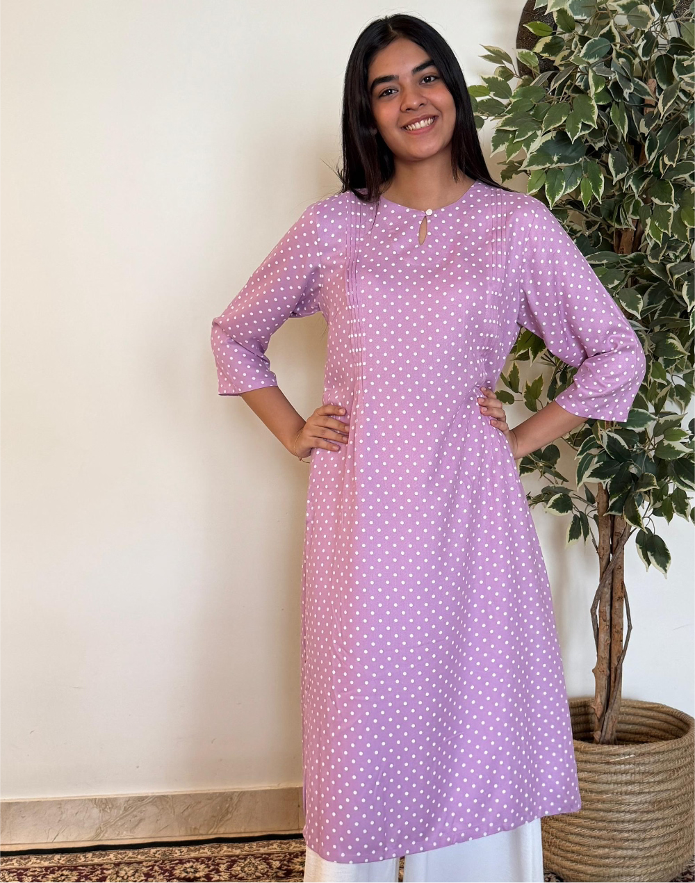 Purple Polka Dot Pintex Kurta