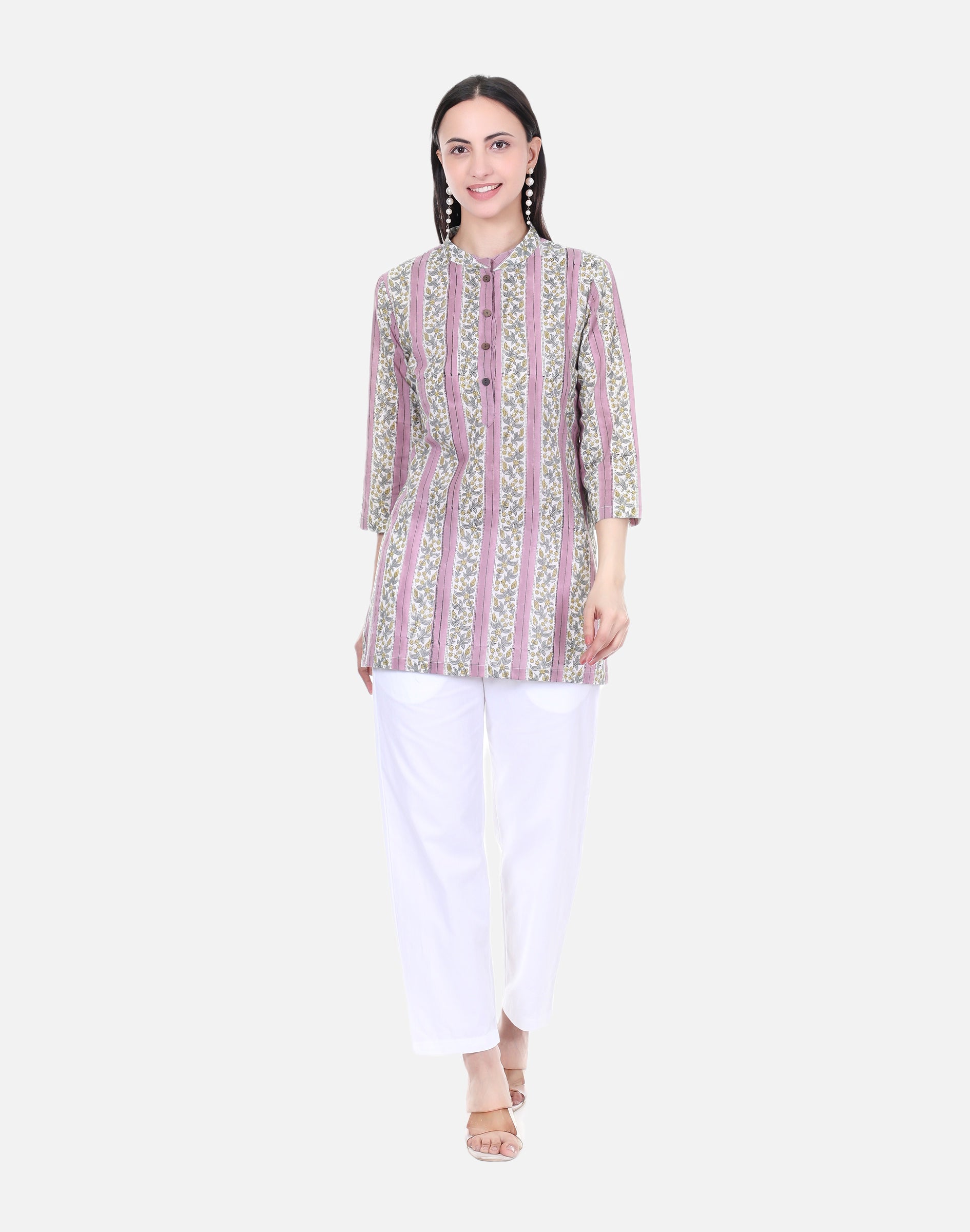 Mauve Hand Block Printed Short Kurta