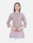 Mauve Hand Block Printed Short Kurta