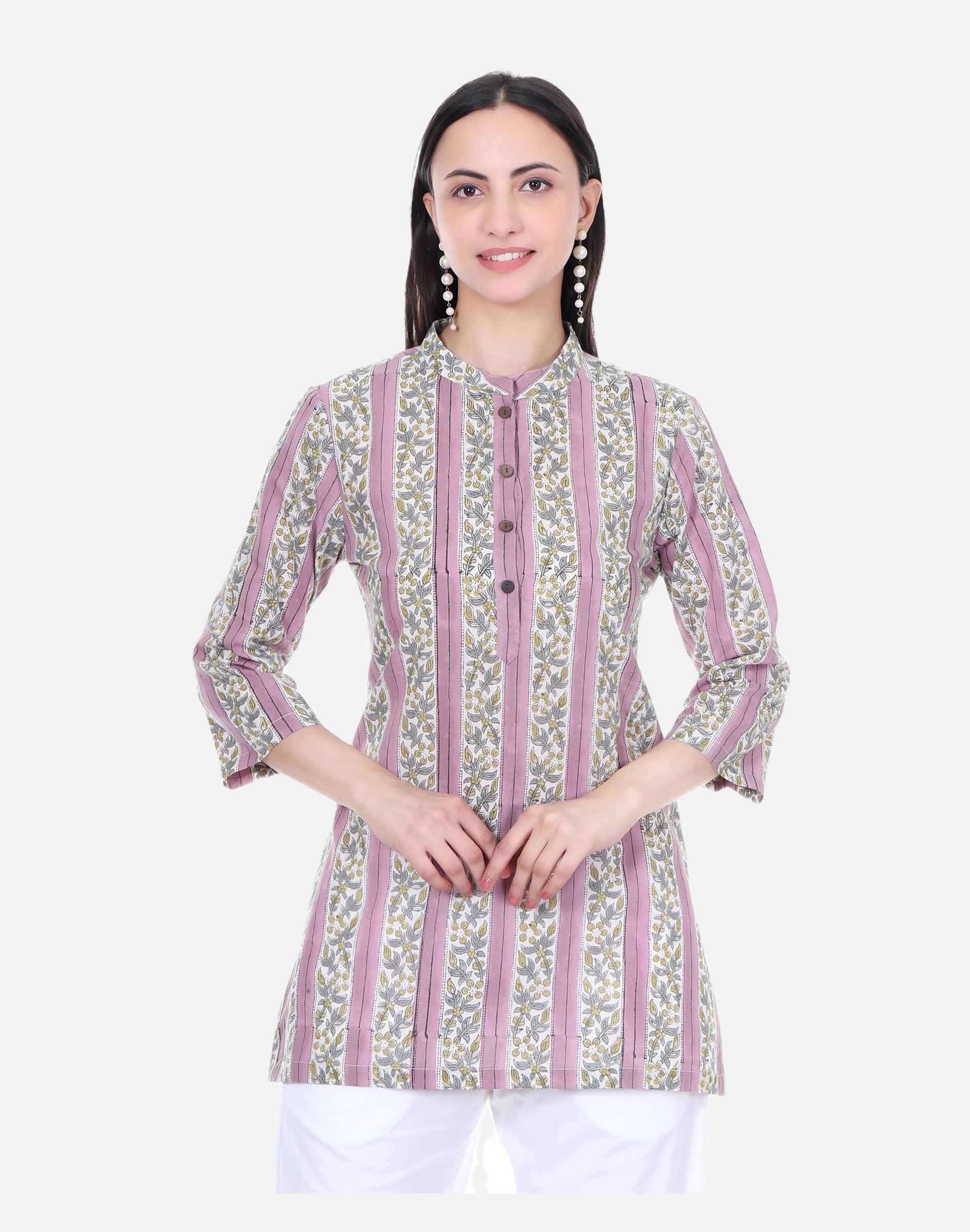 Mauve Hand Block Printed Short Kurta