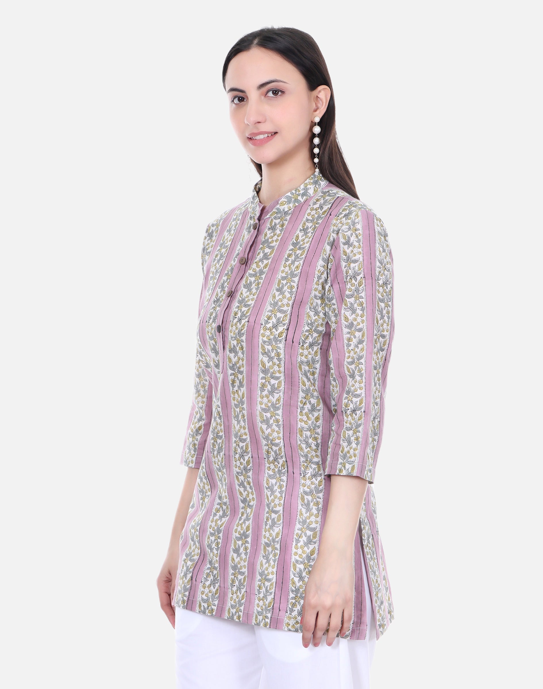 Mauve Hand Block Printed Short Kurta