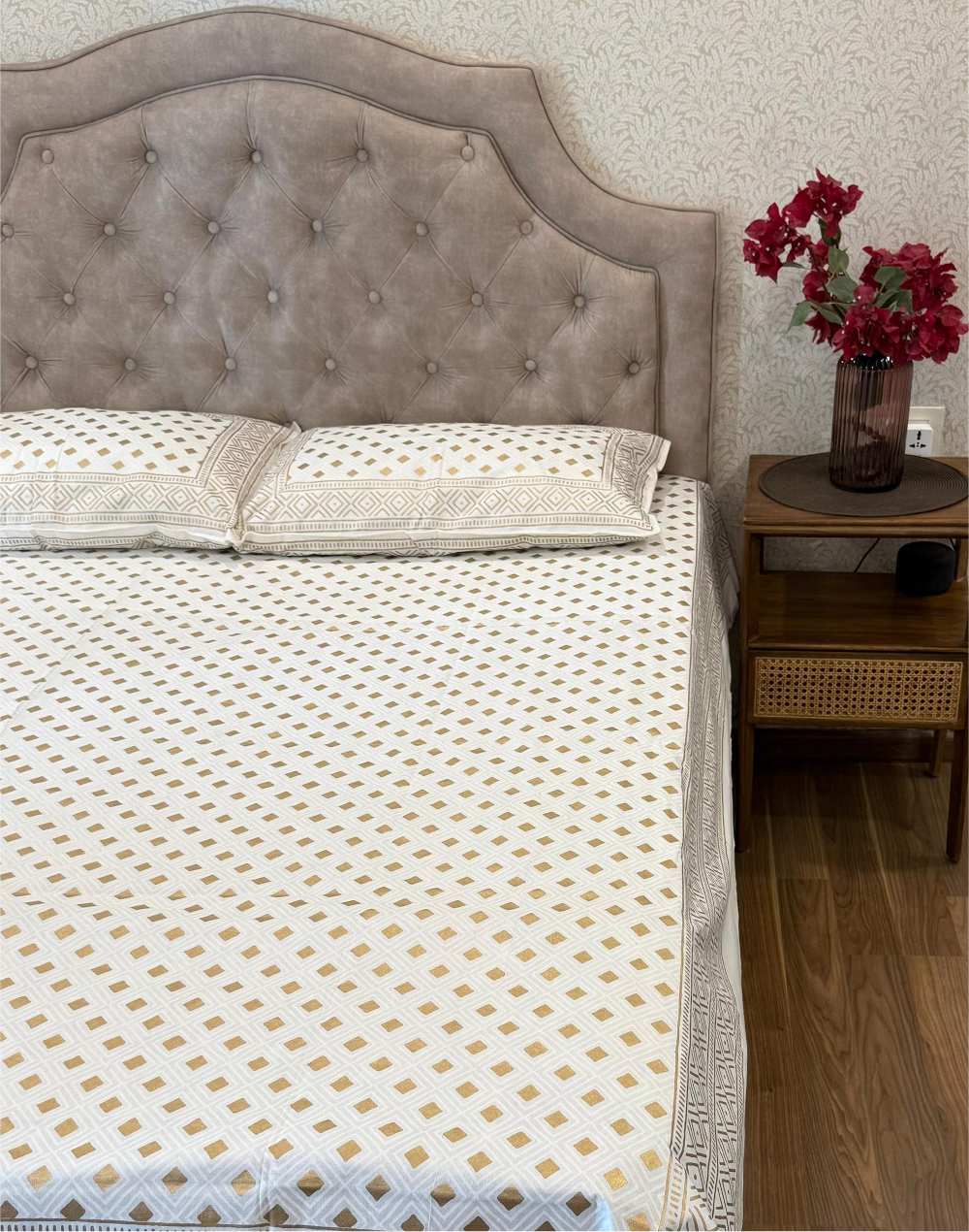 Golden Grace – Hand Block Print Pure Cotton Bedsheet