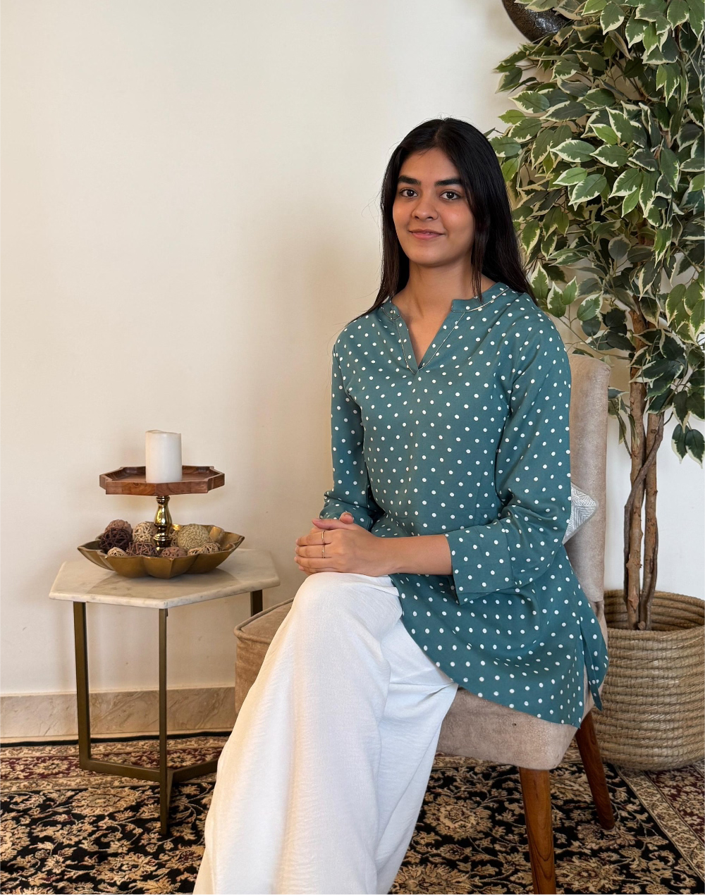 Teal Polka Dot Kurta