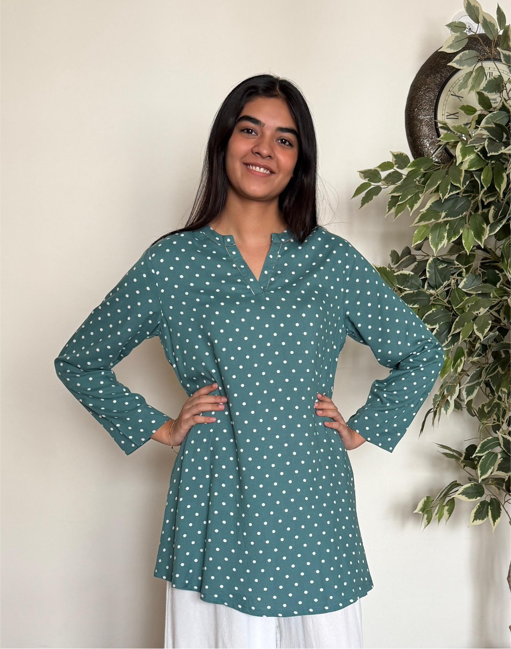 Teal Polka Dot Kurta