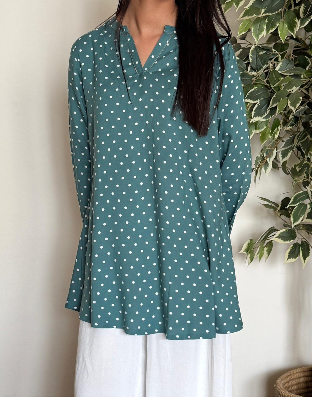 Teal Polka Dot Kurta