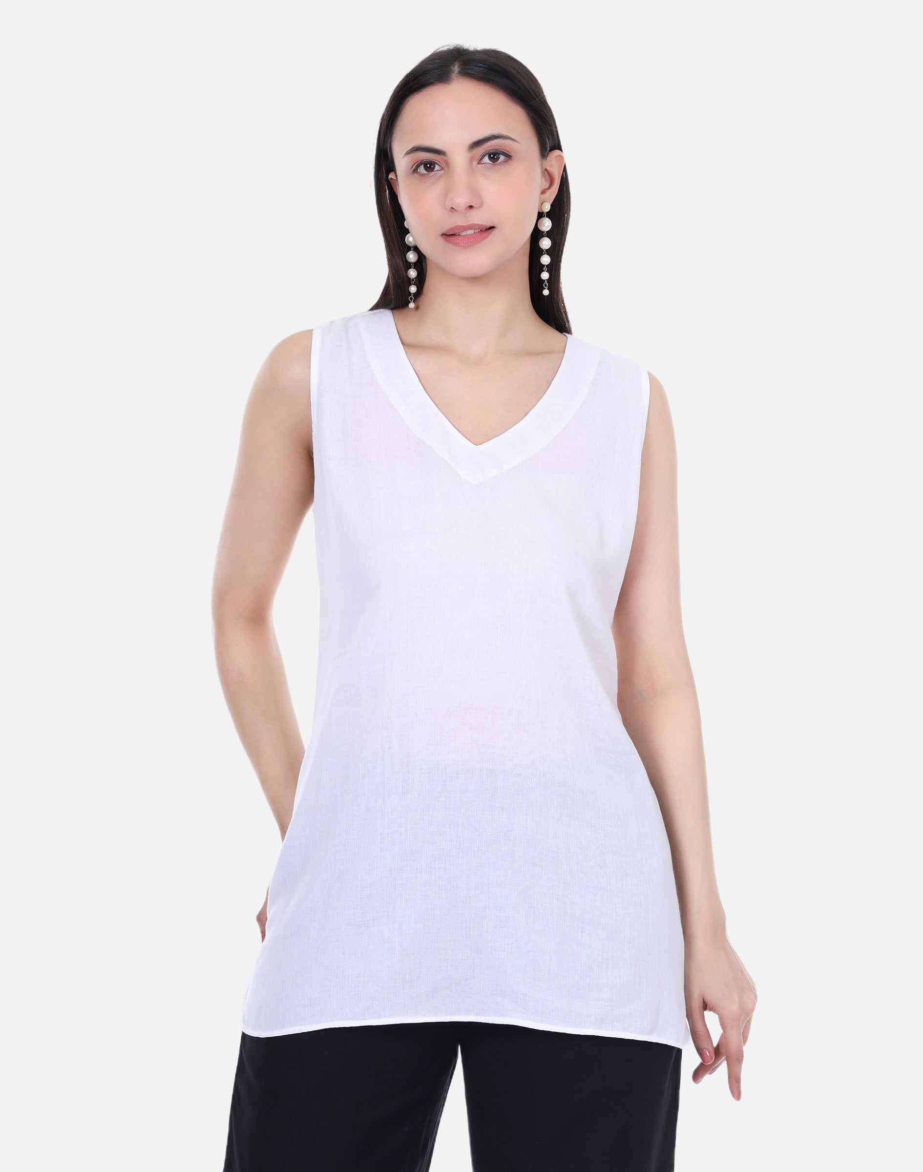 White Mulmul Cotton Sleeveless Short Kurta