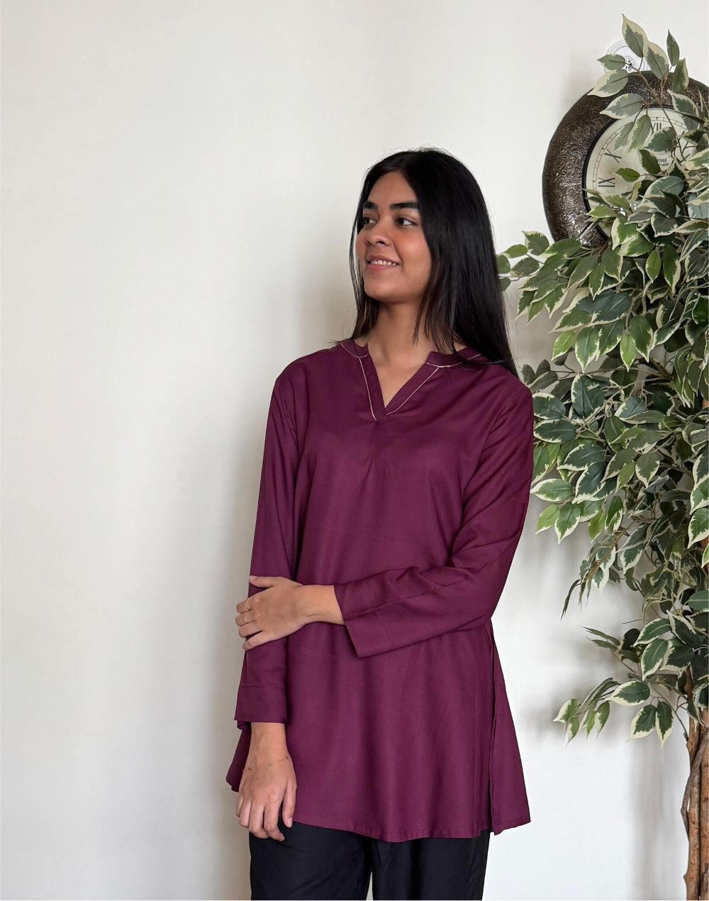 Wine Short Kurta
